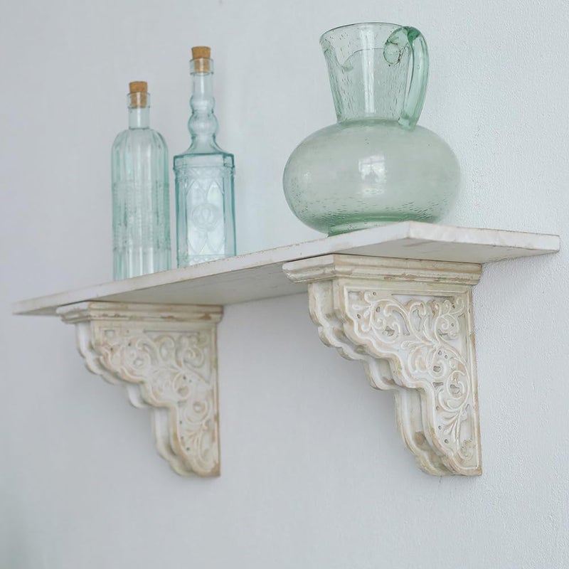 Chadechimo Set of 2 Corbels for Shelves Decorative Shelf Brackets Wood Corbels Farmhouse Shelf Corbels Distressed Decorative Shelf Brackets Floating Shelves Brackets for Home Decor - Image 4